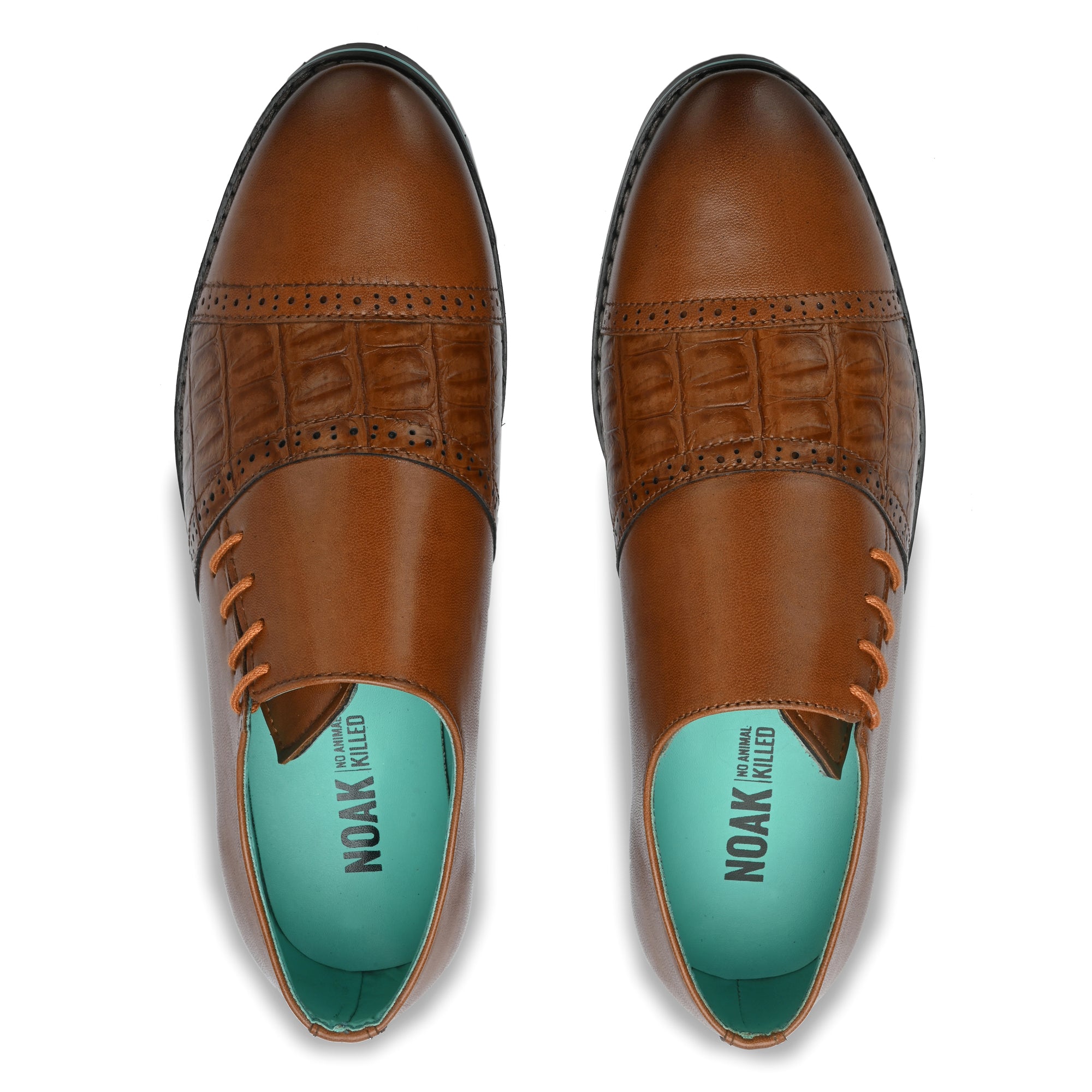 Noak NOAK HANDCRAFTED TAN VEGAN LEATHER SIDEWAYS LACE-UP WITH CROCO EMBOSSE